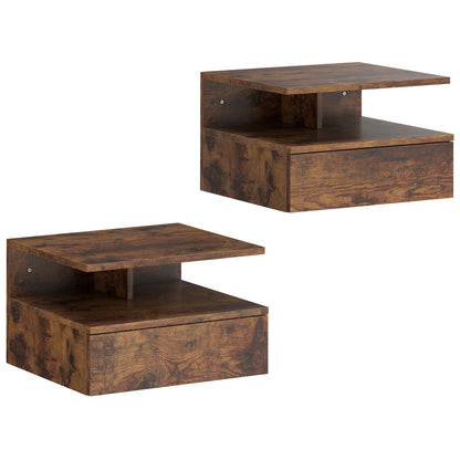 Set de 2 Noptiere Suspendate cu Sertar și Raft Deschis, 35x32x22.5 cm, Maro Rustic