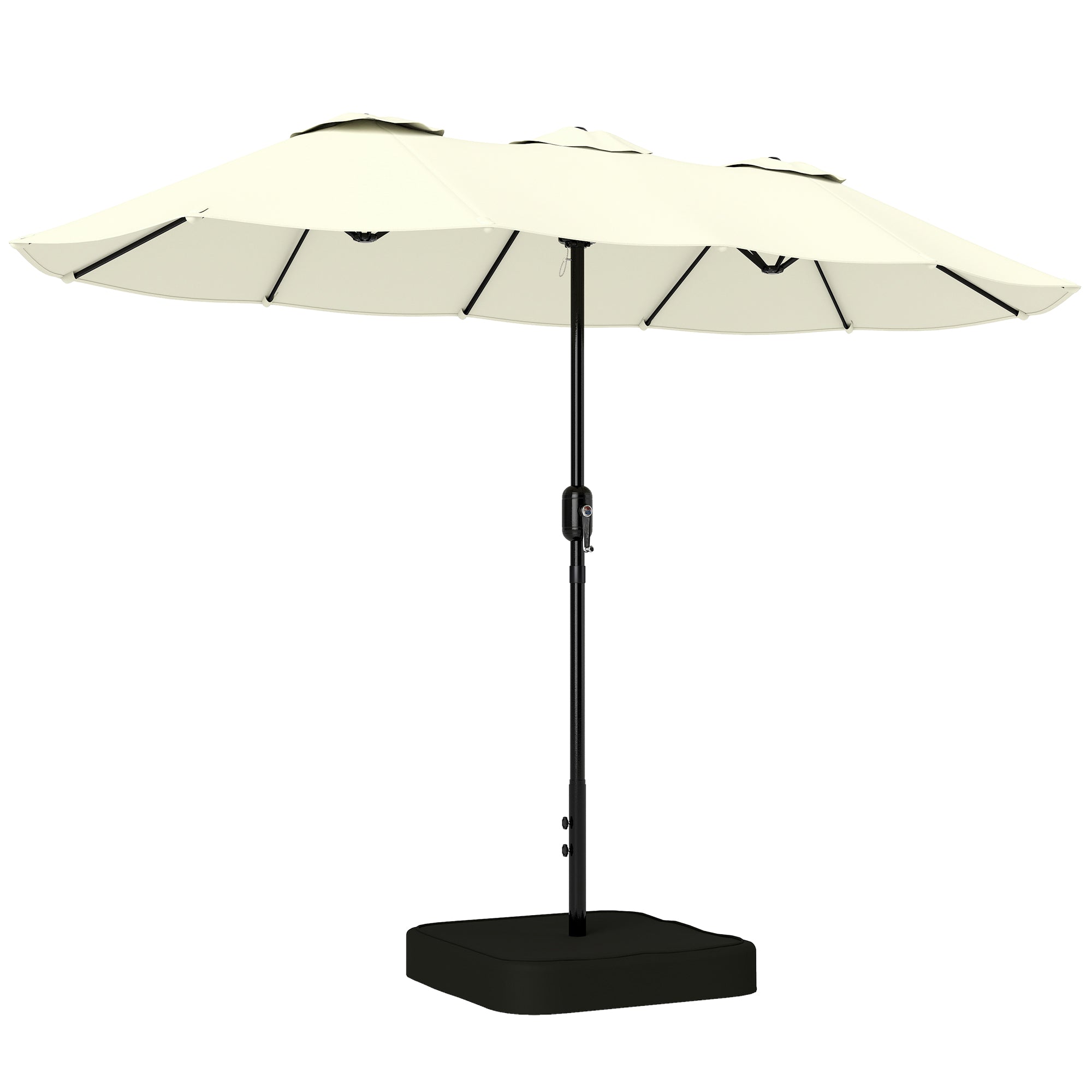 Umbrelă Dublă cu 12 Spițe, Manivelă, Bază în Formă de Cruce și Saci, din Metal și Poliester, 3x1.5 m, Bej