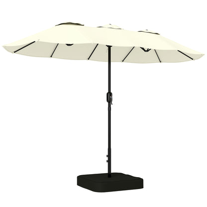 Umbrelă Dublă cu 12 Spițe, Manivelă, Bază în Formă de Cruce și Saci, din Metal și Poliester, 3x1.5 m, Bej