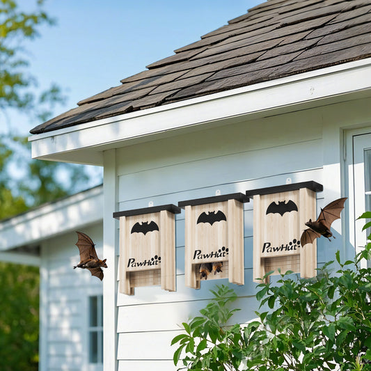 Set de 3 Căsuțe pentru Lilieci Bat Box din Lemn de Brad, 18x6x22,5 cm, Culoare Naturală