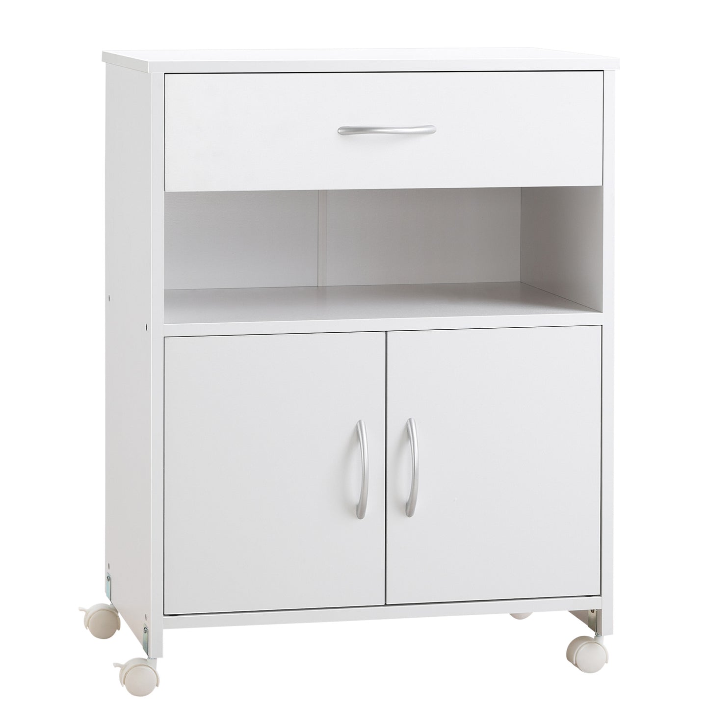 Dulap Imprimanta – Alb, cu Sertar, Raft & Roti 60×39×80 cm
