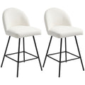 Set 2 Scaune de Bar cu Spatar din Catifea si Suport pentru Picioare, 48.5x56x92 cm, Alb Crem