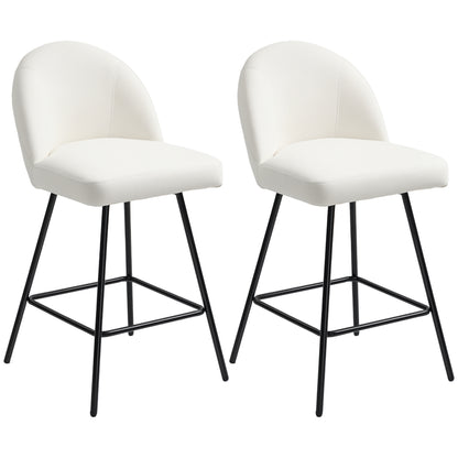 Set 2 Scaune de Bar cu Spatar din Catifea si Suport pentru Picioare, 48.5x56x92 cm, Alb Crem