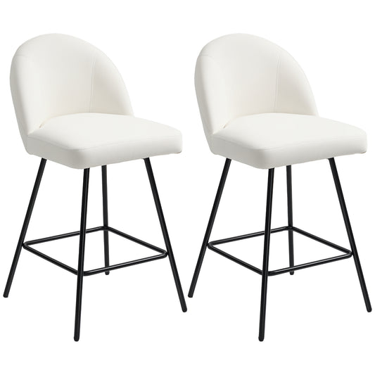 Set 2 Scaune de Bar cu Spatar din Catifea si Suport pentru Picioare, 48.5x56x92 cm, Alb Crem