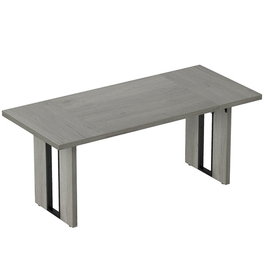 Masă de Dining în Stil Industrial pentru maximum 8 persoane, din lemn și oțel, 180x80x75 cm, gri