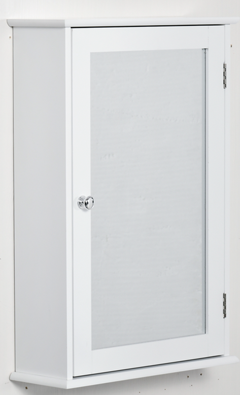 Dulap de Baie cu Oglindă – Dulap cu Oglindă – Dulap pentru WC – 1 Ușă, 2 Rafturi – MDF Alb și Sticlă