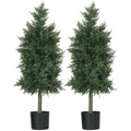 Set 2 Plante Artificiale de Cedru din PE cu Ghiveci din Plastic PP, din Oțel și Ciment, 38x12,5x90 cm, Verde