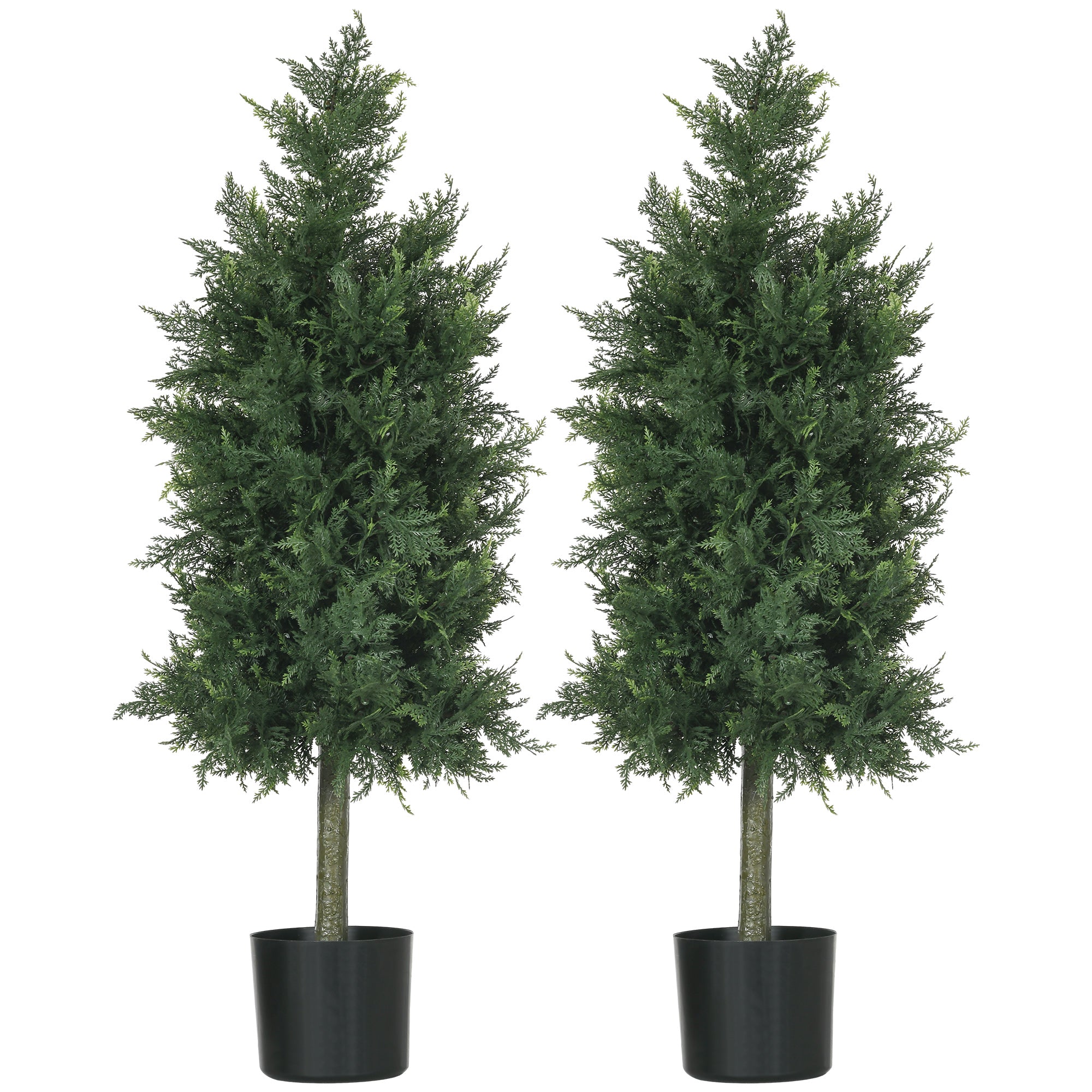 Set 2 Plante Artificiale de Cedru din PE cu Ghiveci din Plastic PP, din Oțel și Ciment, 38x12,5x90 cm, Verde