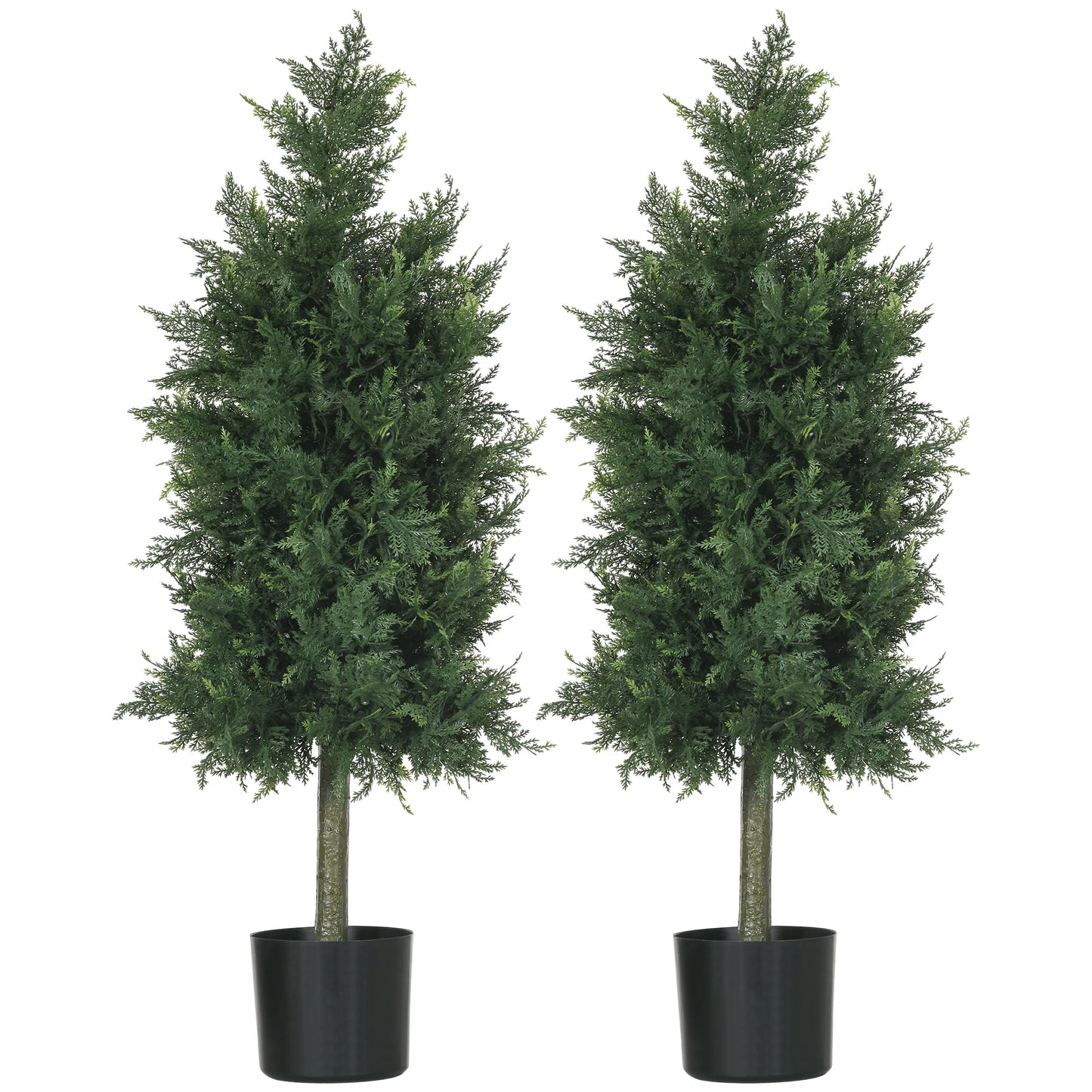 Set 2 Plante Artificiale de Cedru din PE cu Ghiveci din Plastic PP, din Oțel și Ciment, 38x12,5x90 cm, Verde