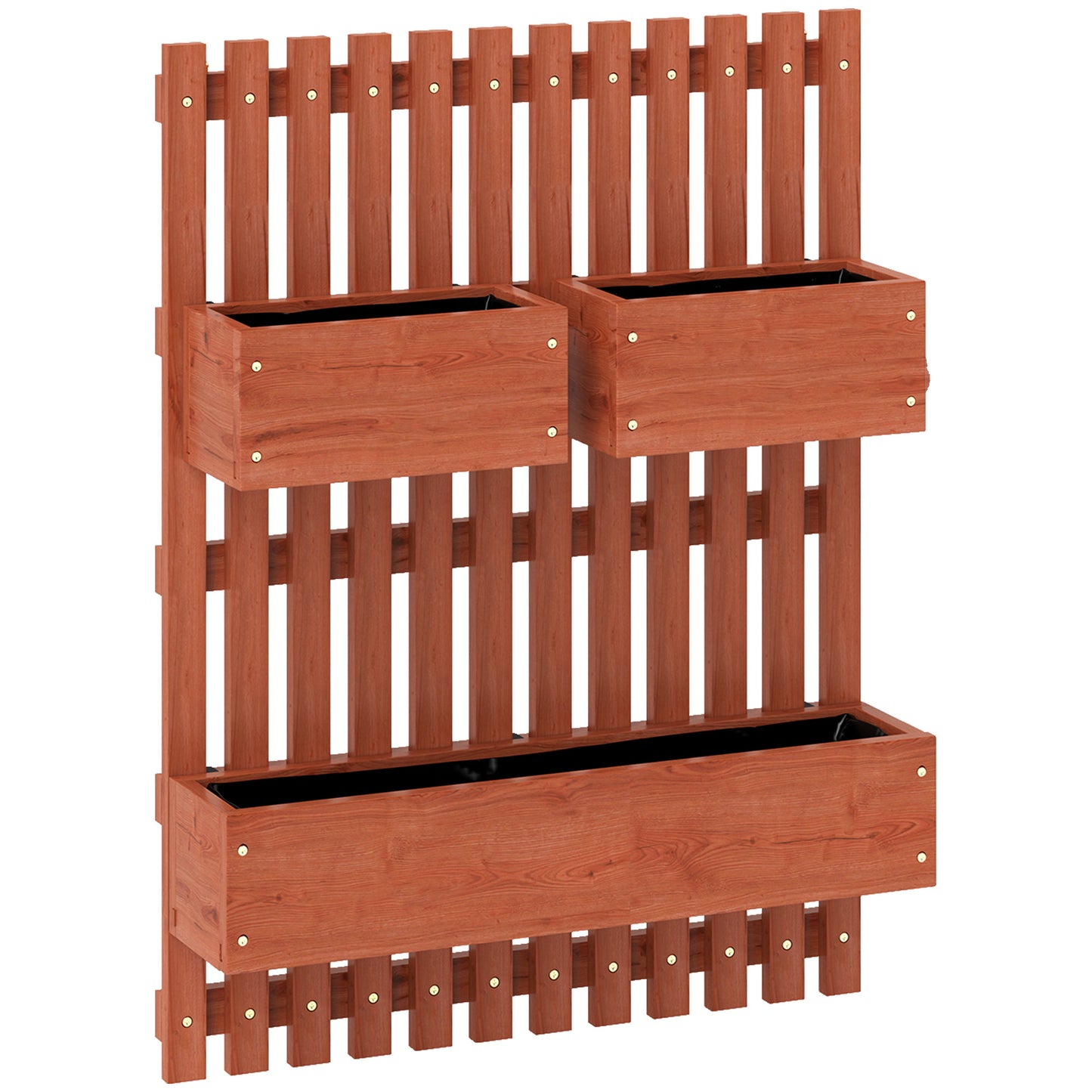 Jardinieră Verticală cu Șipci și 3 Vase Detașabile, în Lemn de Brad, 60x16x80 cm, Maro