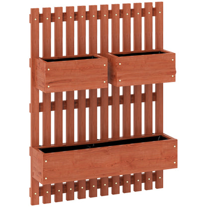 Jardinieră Verticală cu Șipci și 3 Vase Detașabile, în Lemn de Brad, 60x16x80 cm, Maro
