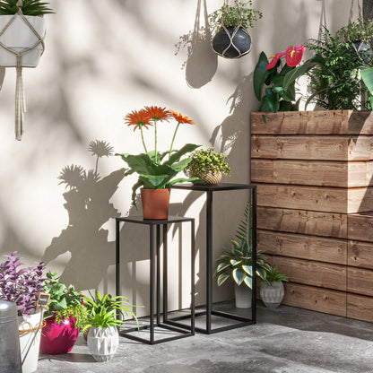 Set 2 suporturi pentru plante din oțel pentru interior și exterior, 25x25x58,5 cm și 31x31x65 cm, negru