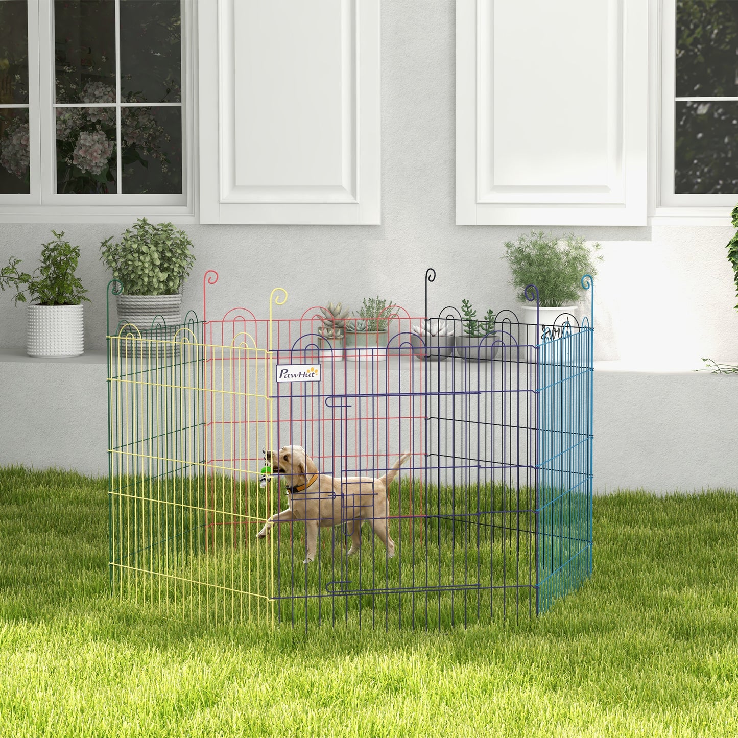 Gard pentru Câini cu 6 Panouri din Metal și Închidere cu Clapetă, Ø120x60 cm, Multicolor