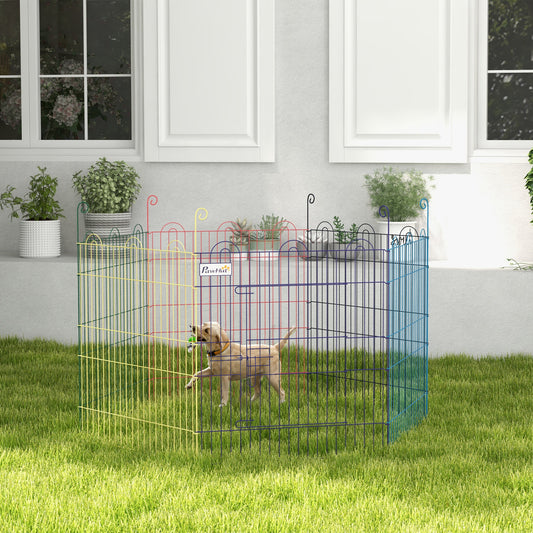 Gard pentru Câini cu 6 Panouri din Metal și Închidere cu Clapetă, Ø120x60 cm, Multicolor