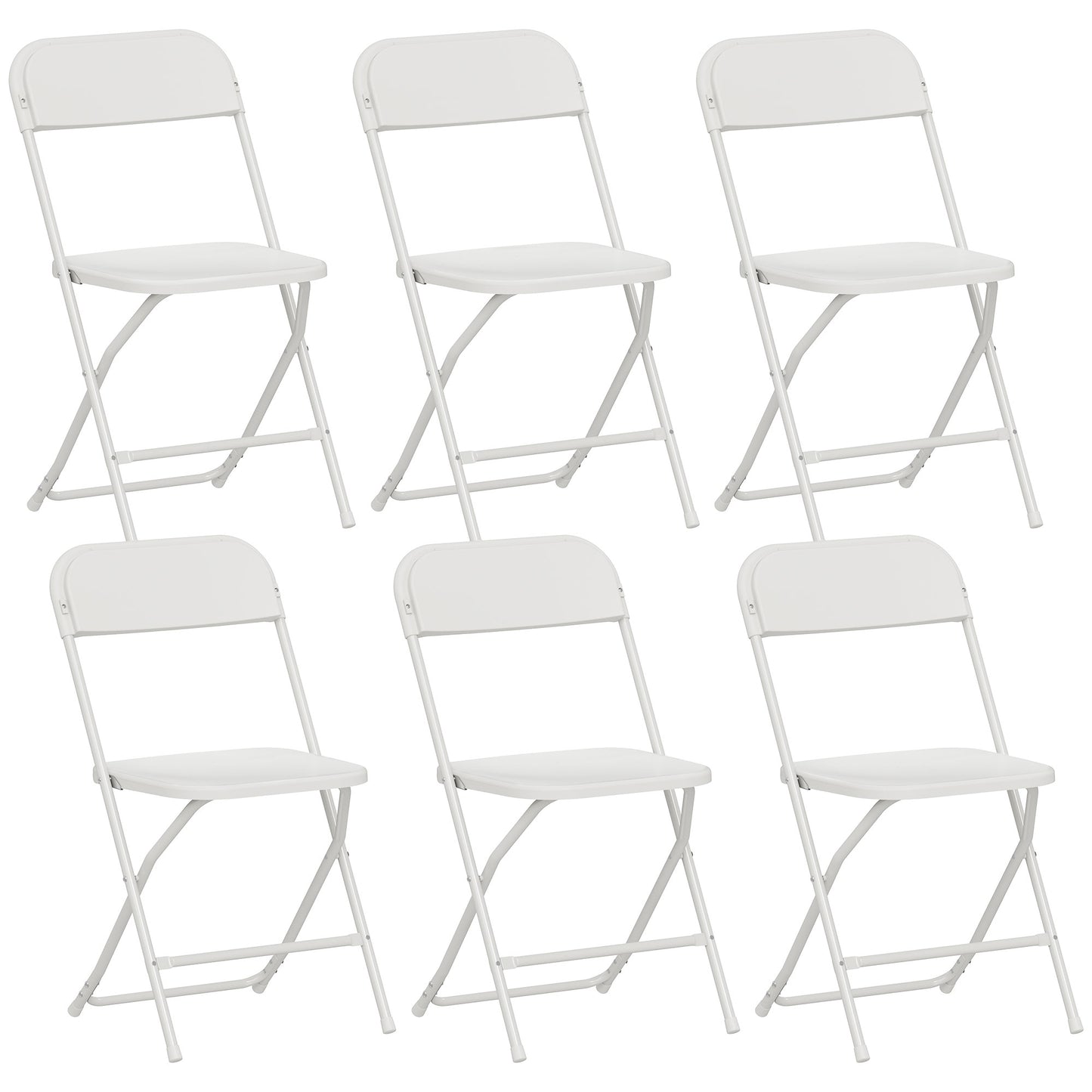 Set de 6 Scaune Pliabile din PP cu Orificii de Drenaj, Scaune Economice Portabile din Oțel, Scaun Pliabil pentru Interior, Casă, Birou, Bucătărie, Evenimente, 45x49x79,5 cm, Alb