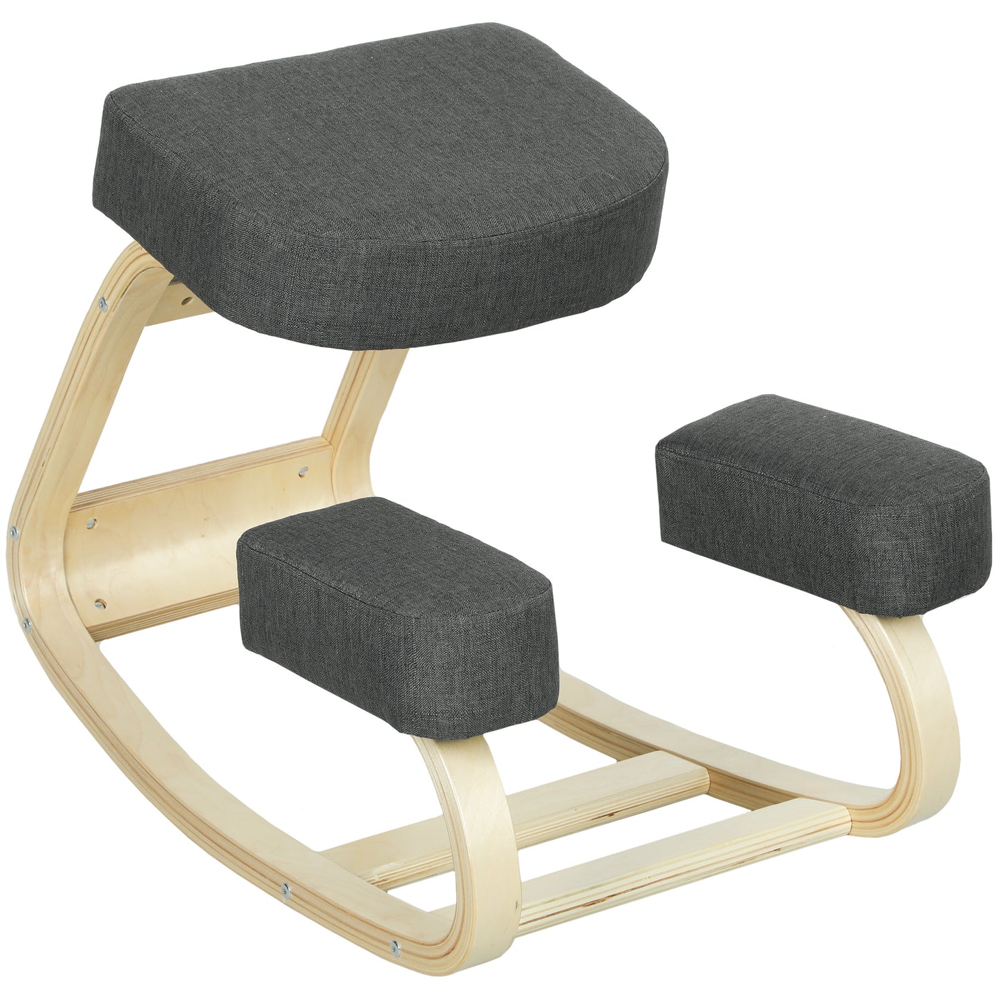 Scaun Ergonomic pentru Genunchi din Mesteacăn și Pernă Gri