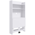 Birou Pliabil cu Bibliotecă cu 4 Rafturi, 2 Roți și Orificiu pentru Cabluri, 80x69x155 cm, Alb