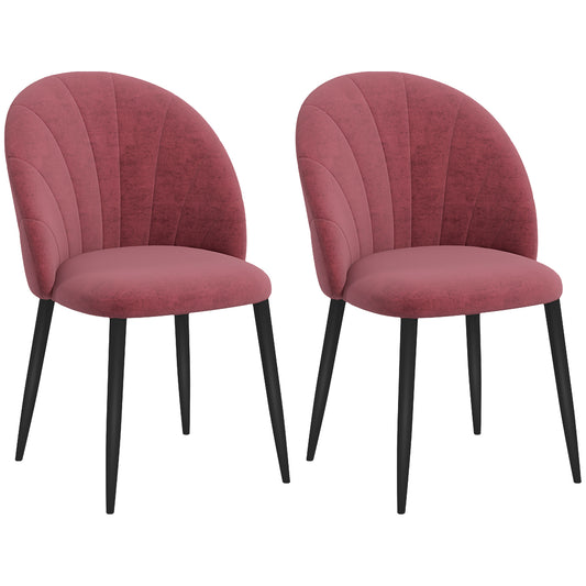 Set 2 Scaune de Sufragerie din Catifea, Scaune Capitonate pentru Salon si Sufragerie cu Picioare din Metal, Rosu