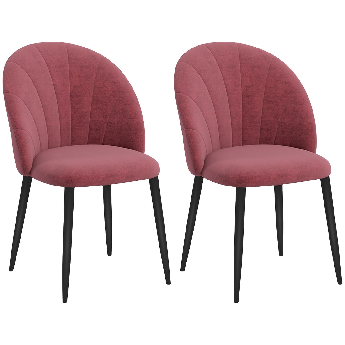 Set 2 Scaune de Sufragerie din Catifea, Scaune Capitonate pentru Salon si Sufragerie cu Picioare din Metal, Rosu