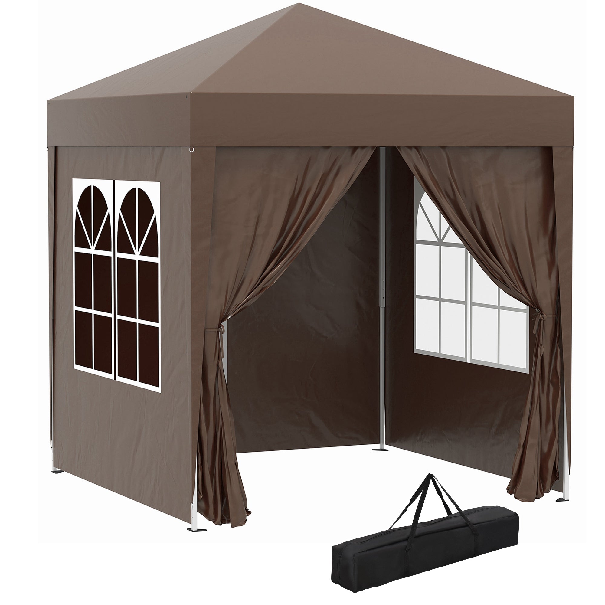 Pavilion Pop-up Impermeabil cu 4 Pereți Detașabili și Geantă de Transport, 2x2x2.4 m, Maro