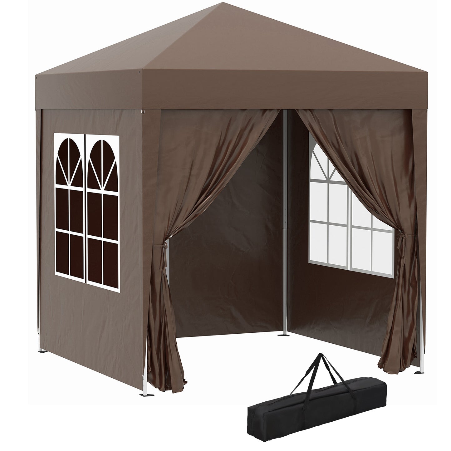 Pavilion Pop-up Impermeabil cu 4 Pereți Detașabili și Geantă de Transport, 2x2x2.4 m, Maro