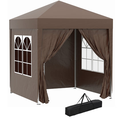 Pavilion Pop-up Impermeabil cu 4 Pereți Detașabili și Geantă de Transport, 2x2x2.4 m, Maro
