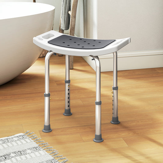 Scaun de Duș din Aluminiu și Plastic Antialunecare, Înălțime Reglabilă 6 Niveluri 39-52cm, Gri