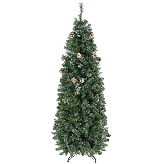 Pom de Craciun Artificial Inalt de 6 ft Tip Creion cu 618 Ramuri Scufundate In Zapada, Deschidere Automata, Baza de Otel, Verde