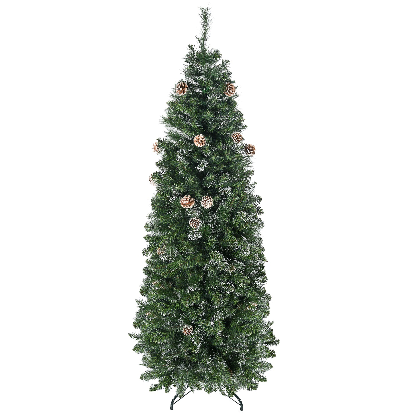 Pom de Craciun Artificial Inalt de 6 ft Tip Creion cu 618 Ramuri Scufundate In Zapada, Deschidere Automata, Baza de Otel, Verde