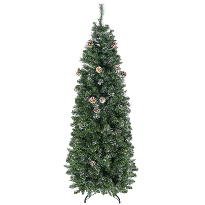Pom de Craciun Artificial Inalt de 6 ft Tip Creion cu 618 Ramuri Scufundate In Zapada, Deschidere Automata, Baza de Otel, Verde