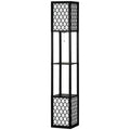 Lampa de podea coloana din MDF si plastic PP cu 2 rafturi, pentru camera de zi, studiu si dormitor, 26x26x156cm, alb si negru