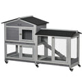 Cușcă pe 2 Nivele cu Plasă Protectoare și Roți din Lemn și Metal, 157.4x53x99.5 cm, Gri