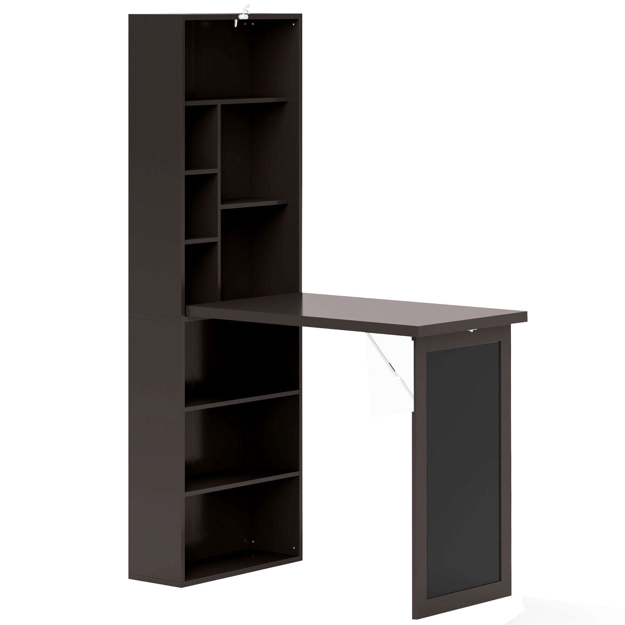 Birou Modern Pliabil cu Bibliotecă și Tablă, din Lemn și Metal, 98x51x153 cm, Maro