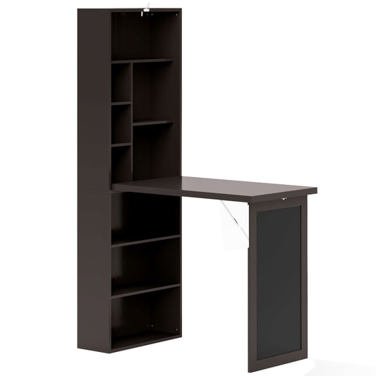 Birou Modern Pliabil cu Bibliotecă și Tablă, din Lemn și Metal, 98x51x153 cm, Maro