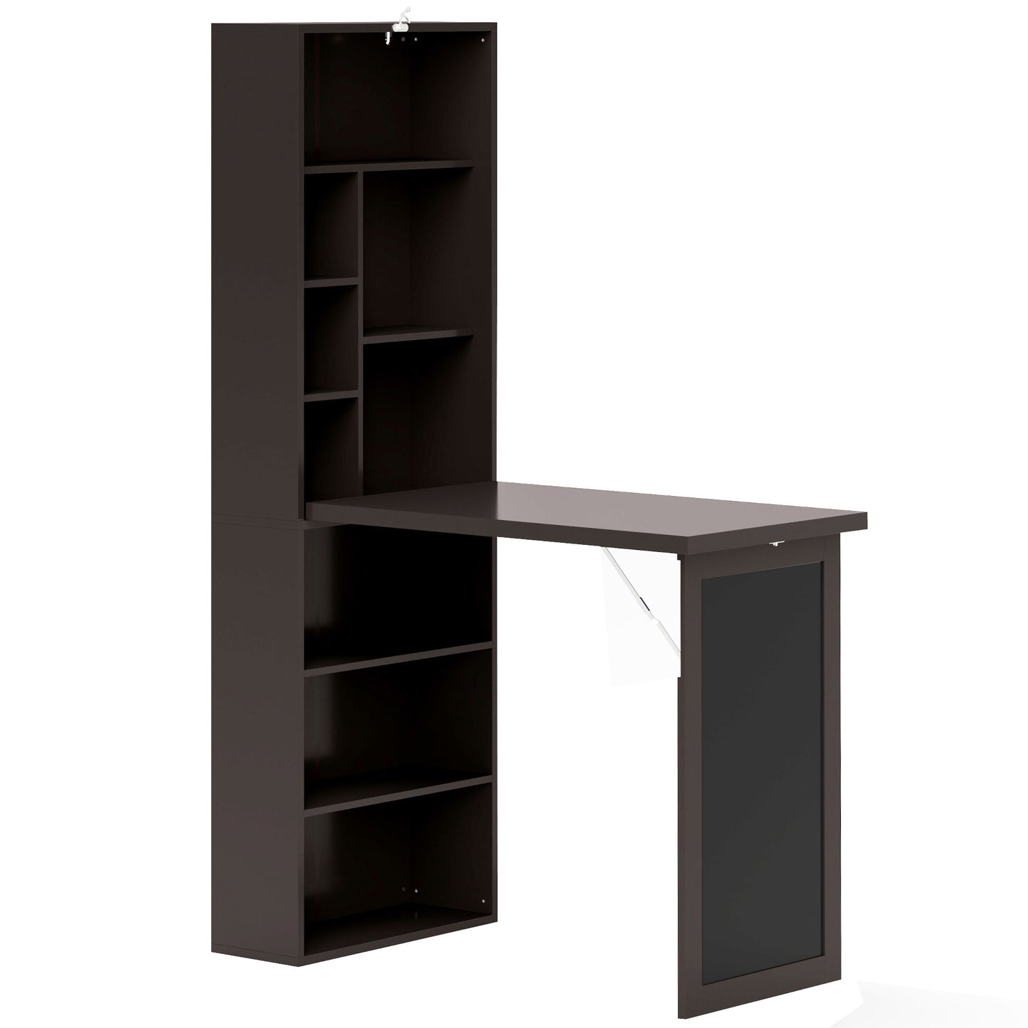 Birou Modern Pliabil cu Bibliotecă și Tablă, din Lemn și Metal, 98x51x153 cm, Maro