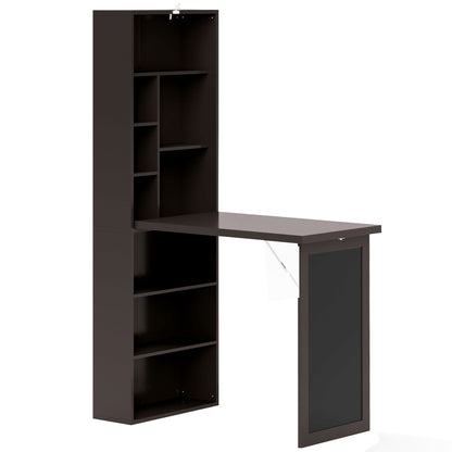 Birou Modern Pliabil cu Bibliotecă și Tablă, din Lemn și Metal, 98x51x153 cm, Maro
