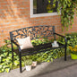 Banca de gradina din metal cu spătar decorat, 127x60x87cm – negru