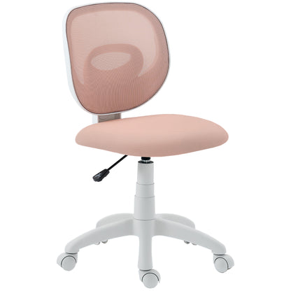 Scaun de Birou Ergonomic Rotativ din Material Tip Plasă Respirabil Fără Brațe, Înălțime Reglabilă, Roz