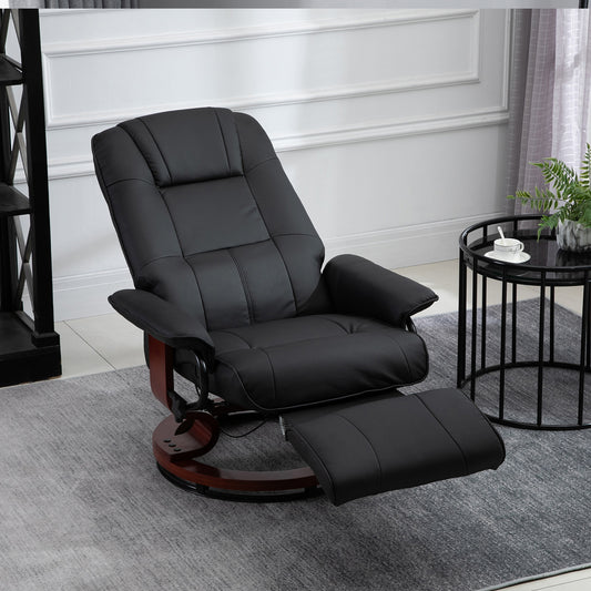 Fotoliu Relax Reclinabil Manual până la 145° cu Suport pentru Picioare și Acoperire din Piele Ecologică, Negru