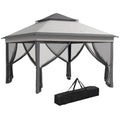 Gazebo  cu Plase Reglabil pe 3 Nivele, din Oțel și Material Oxford, 326x326x272 cm, Gri Deschis și Închis