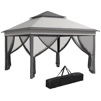 Gazebo  cu Plase Reglabil pe 3 Nivele, din Oțel și Material Oxford, 326x326x272 cm, Gri Deschis și Închis