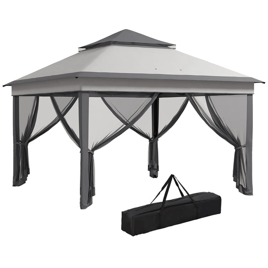 Gazebo  cu Plase Reglabil pe 3 Nivele, din Oțel și Material Oxford, 326x326x272 cm, Gri Deschis și Închis