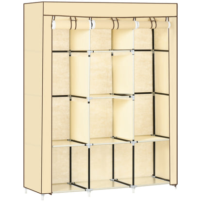 Dulap din stofa cu 8 rafturi si 2 bare, dulap portabil cu usa rulanta, 125x43x162,5 cm, bej