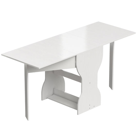 Masă de Bucătărie Pliabilă pentru 4 Persoane cu Raft, din Lemn, 160x60x75 cm, Alb