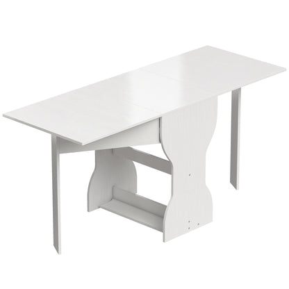 Masă de Bucătărie Pliabilă pentru 4 Persoane cu Raft, din Lemn, 160x60x75 cm, Alb