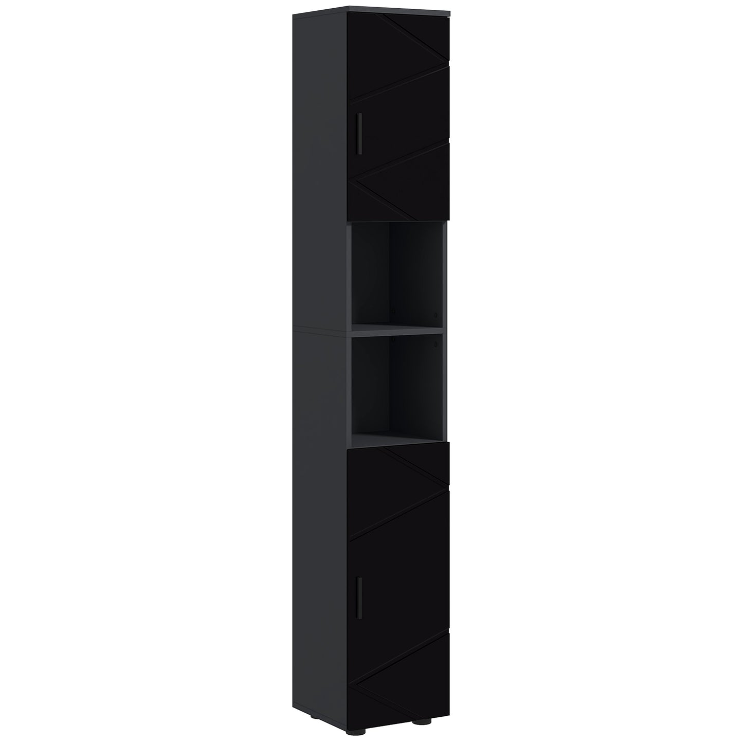 Dulap Baie, Inalt de 183cm, Dulap cu 2 rafturi deschise si doua dulapuri cu 2 nivele, Negru