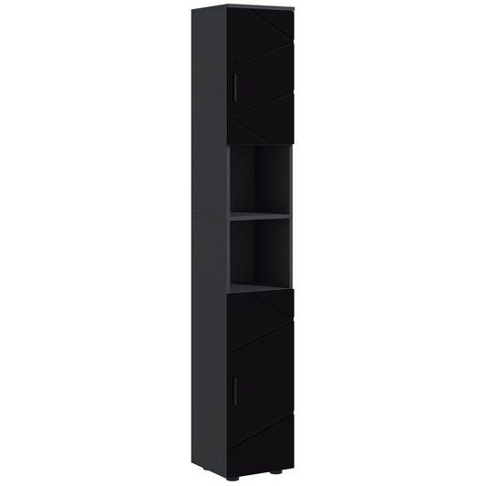 Dulap Baie, Inalt de 183cm, Dulap cu 2 rafturi deschise si doua dulapuri cu 2 nivele, Negru