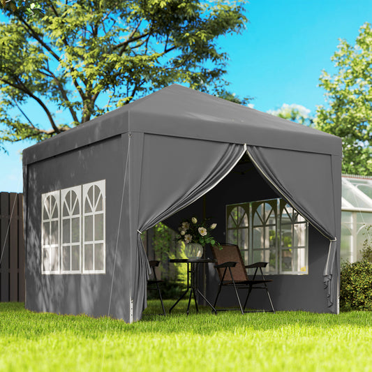 Pavilion de Exterior 3x3 m Pliabil cu 4 Panouri Laterale, din Oțel și Material Oxford Gri