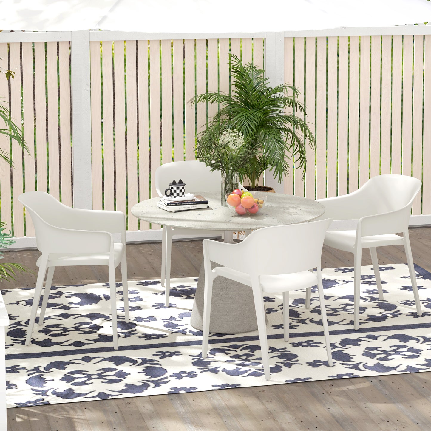 Set 4 Scaune Gradina Plastic PP – Spatar inalt, Cotiera, Rezistente UV
