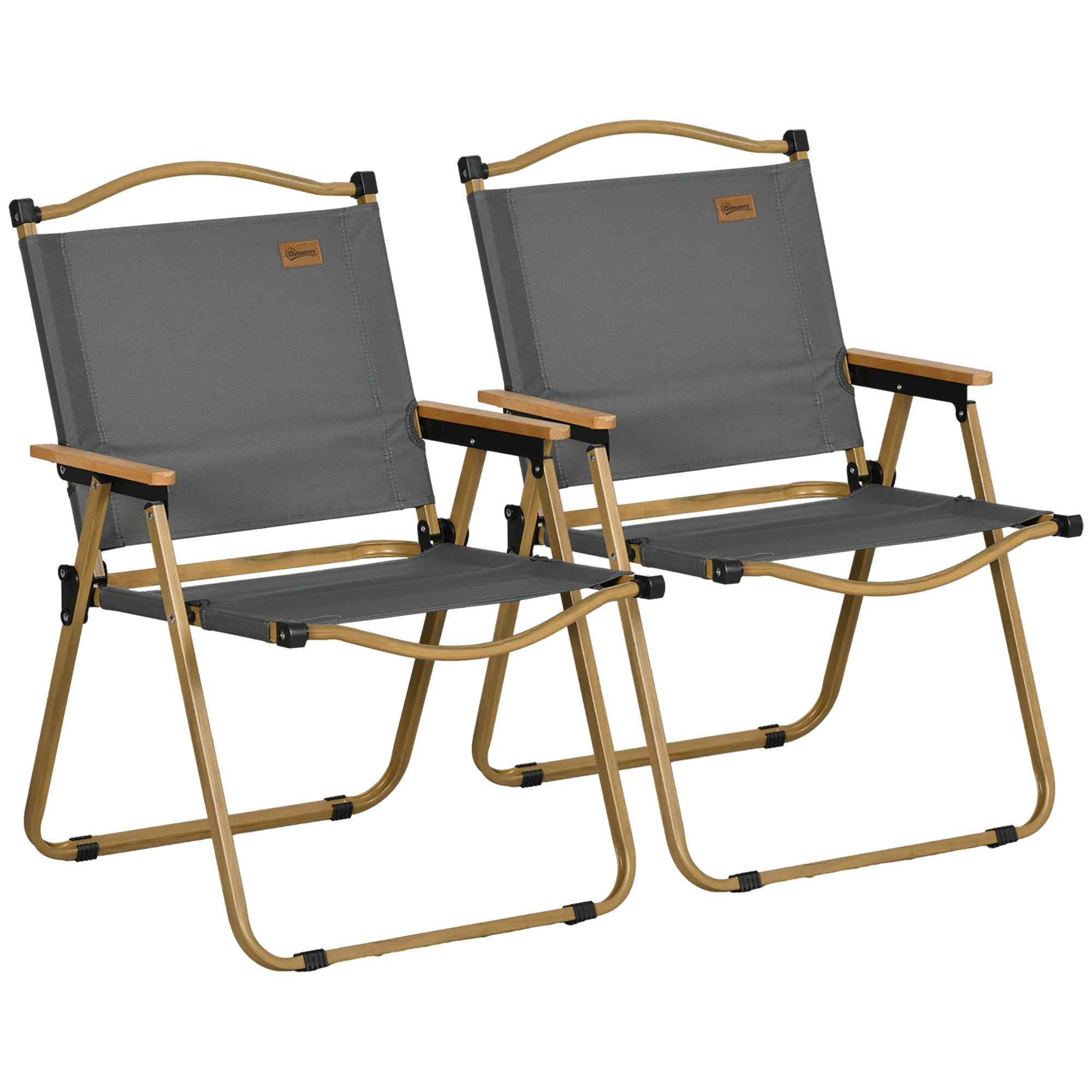 Set 2 Scaune de Camping Pliabile cu Cotiere, 54x59x78 cm, Gri Închis